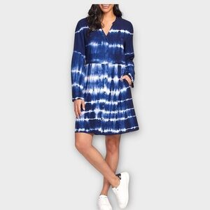 Tribal Jeans Tie Dye Striped Navy Blue & White Dress Size Large